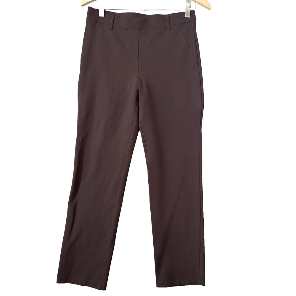 Quince Ponte Pants Womens Petite Straight Leg Ankle Pull‎ On Brown Workwear M
